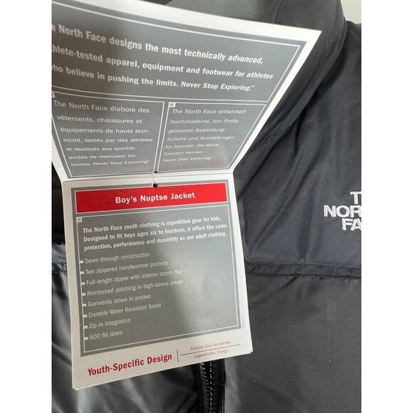 The North Face Boys Black Nuptse Jacket 600 Fill Goose Down Size S 6 8 NWT - Picture 6 of 6